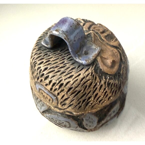 Studio Art Pottery Sugar Bowl Hand-Carved Relief Floral Detail Primitive Signed - Picture 6 of 9